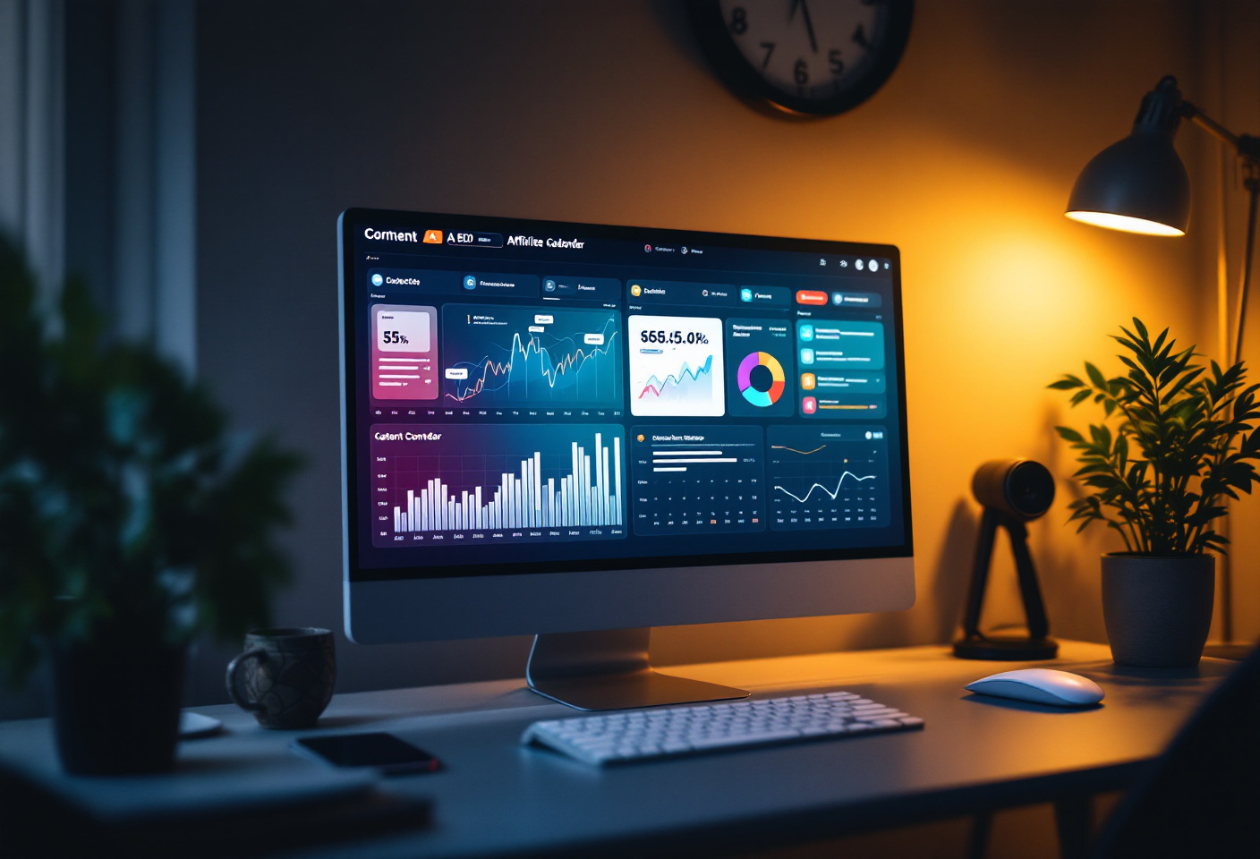 KI SEO und Content Planung mit Website Wireframes und Analyse-Dashboard